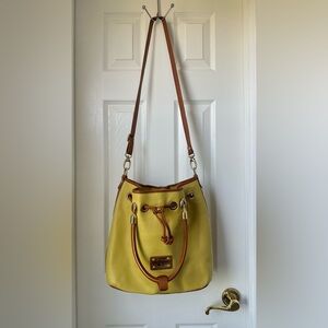 Valentina made in Italy Genuine Yellow Leather Bucket Hobo with Brown Trim